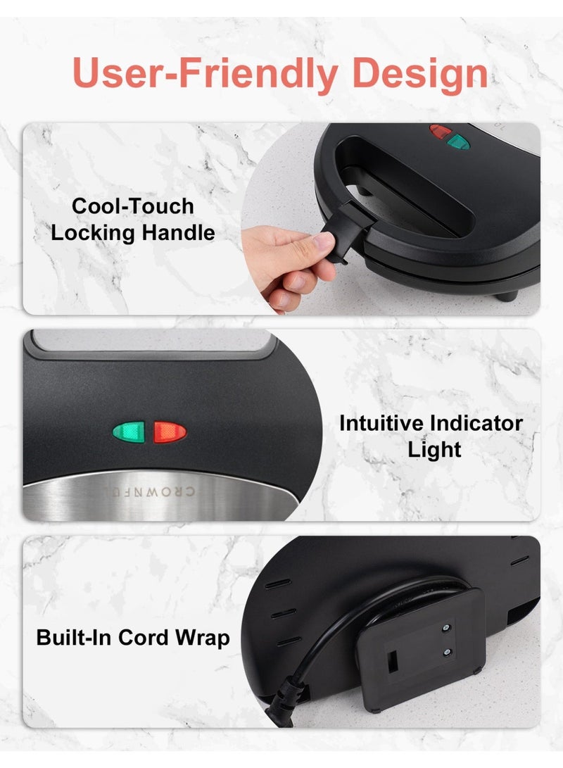 Crownful Waffle Maker: Perfect for Sandwiches & Grilled Meats, 750W Fast Heating, Non-Stick Coating, Compact Mini Kitchen Appliance - Image 5